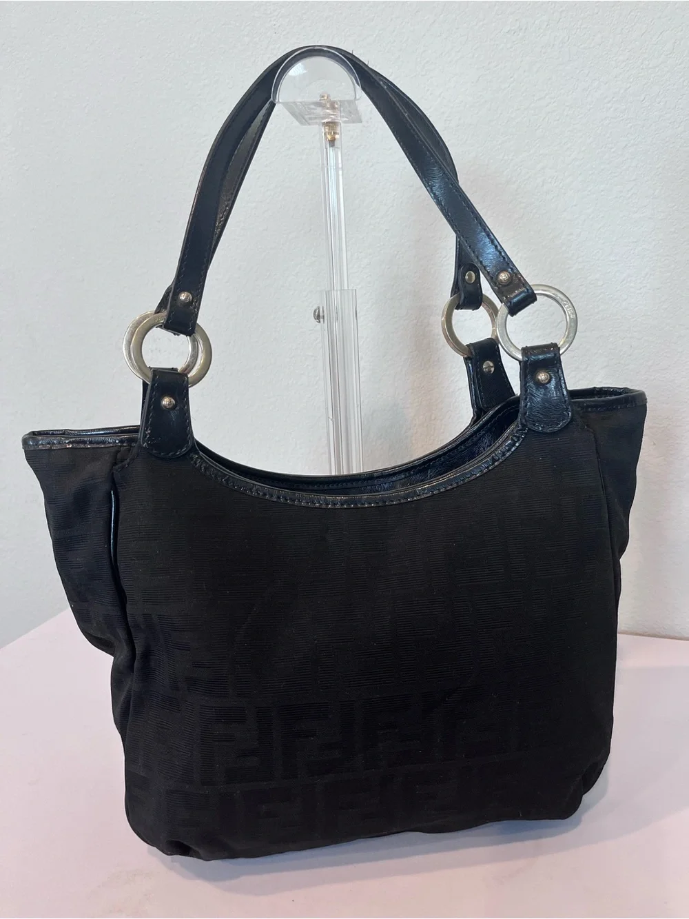 FENDI ZUCCA BLACK CHEF SHOULDER BAG.